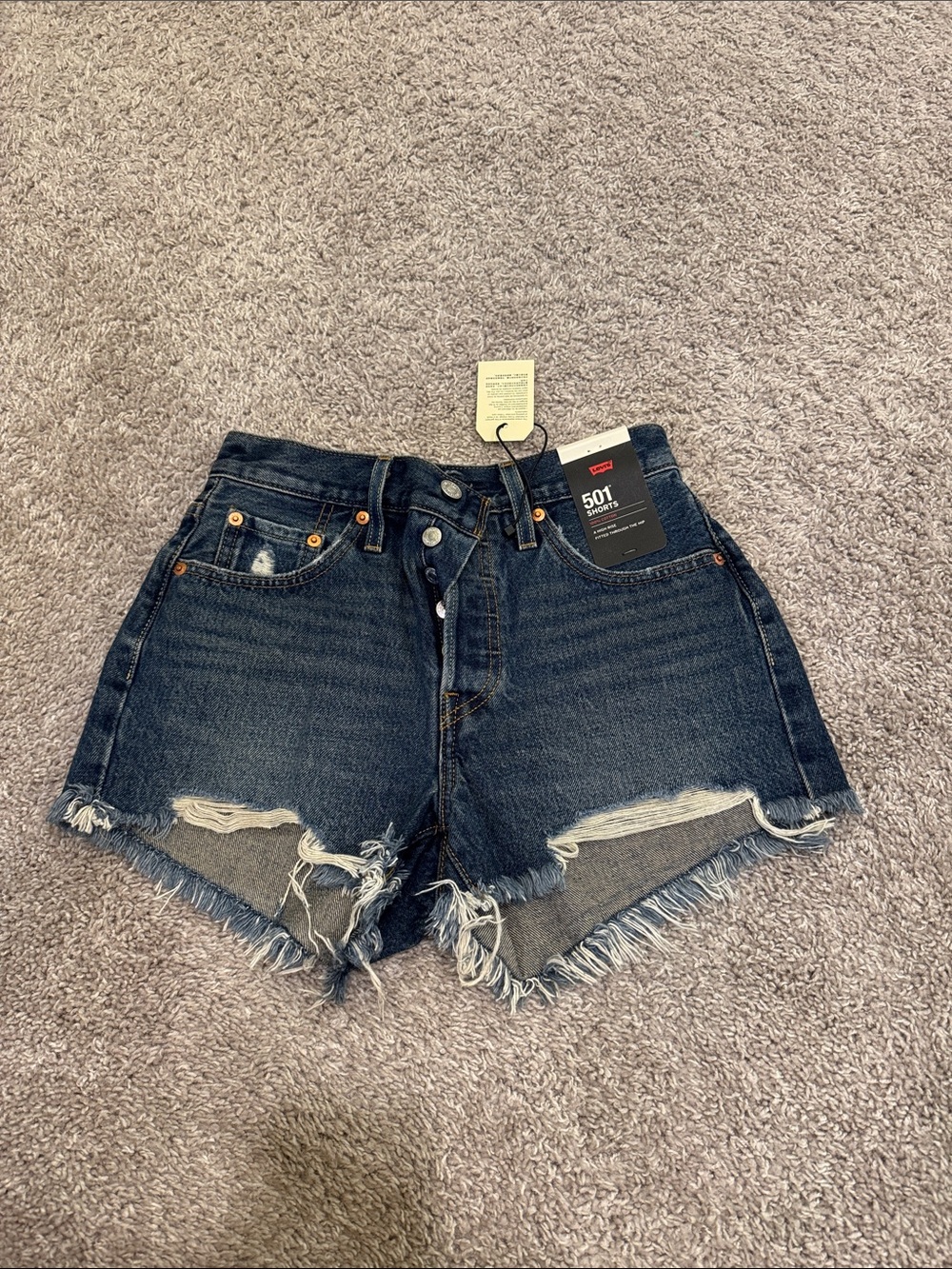 Levi's Dark Blue Distressed 501 High-Rise Jean Shorts